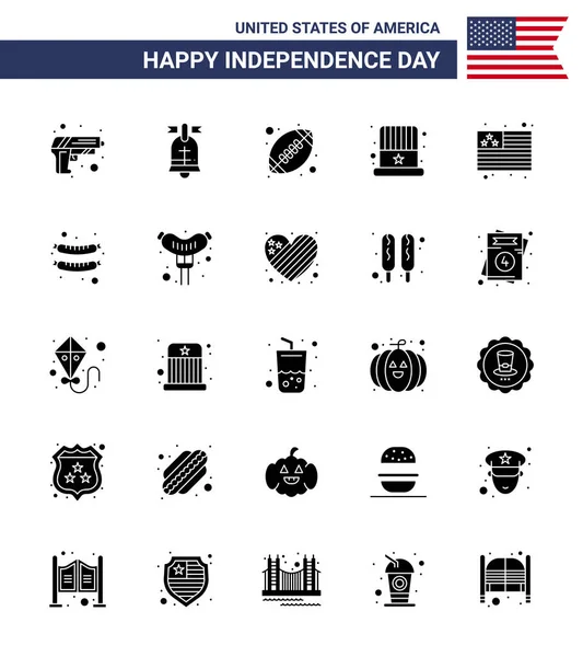 2008 Modern Set Solid Glyph Symbol Usa Independence Day Flag — 스톡 벡터