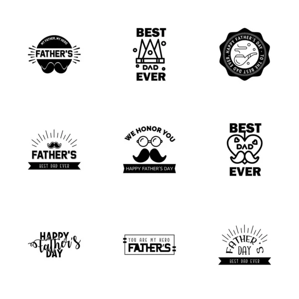 Happy Fathers Day Card Black Set Vector Illustration Векторный Дизайн — стоковый вектор
