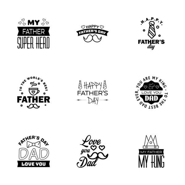 Black Set Vector Happy Fathers Day Typography Vintage Icons Lettering — Stock Vector