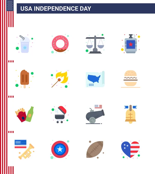 Set Usa Day Icons Amerikai Szimbólumok Függetlenség Napja Jelek Jégkrém — Stock Vector