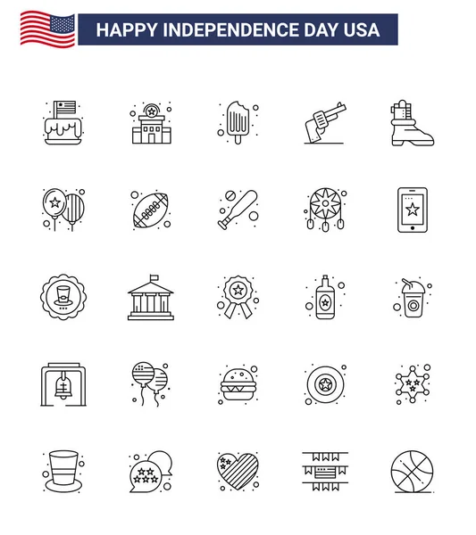 Happy Independence Day Lines Icon Pack Web Print Shose Weapon — Stock Vector