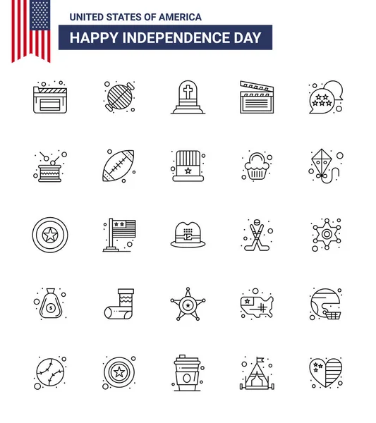 Line Signs Usa Independence Day Usa Usa Death Video American — Stock Vector