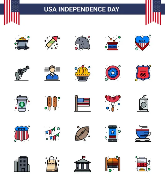 Flat Filled Line Signs Usa Independence Day Love American Bird — 스톡 벡터