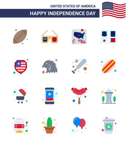 Pack Usa Independence Day Celebration Flats Signs 4Th July Symbols — Stock Vector