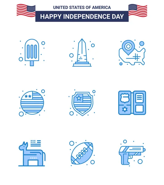 Usa Independence Day Blue Set Usa Εικονογράμματα Προστασίας Διεθνής Σημαία — Διανυσματικό Αρχείο