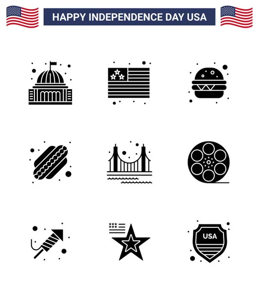 Usa Solid Glyph Signs Independence Day Celebration Symbols Landmark Gate — Stock Vector