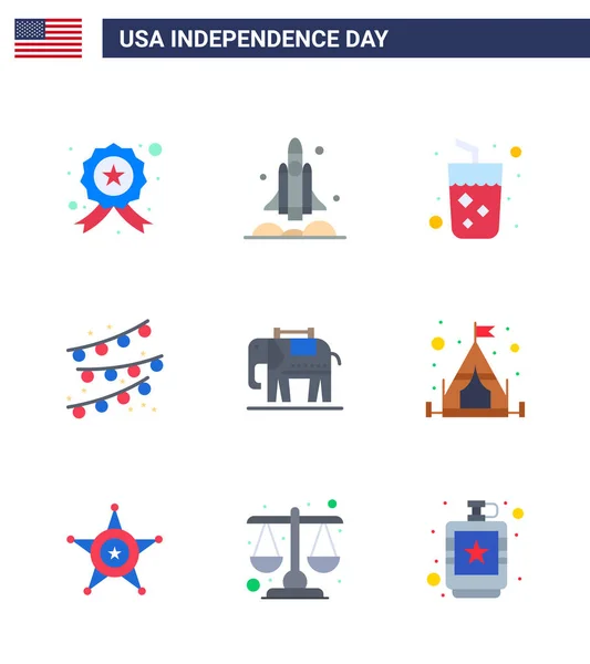 Flat Pack Usa Independence Day Symbole Der Amerikanischen Party Glühbirne — Stockvektor