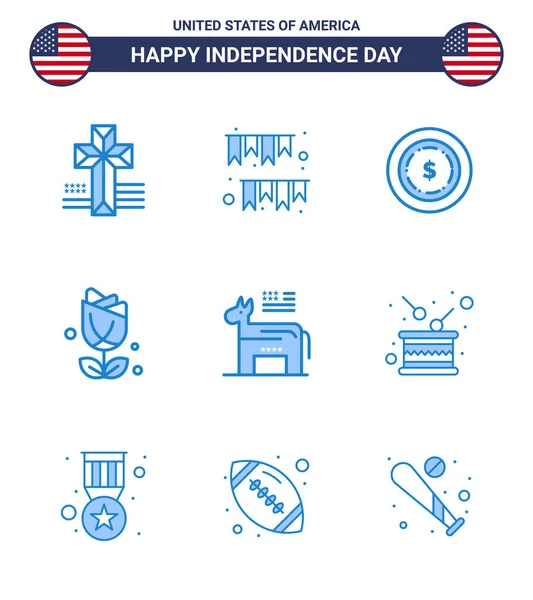 Signes Bleus Des États Unis Célébration Fête Indépendance Symboles Politique — Image vectorielle