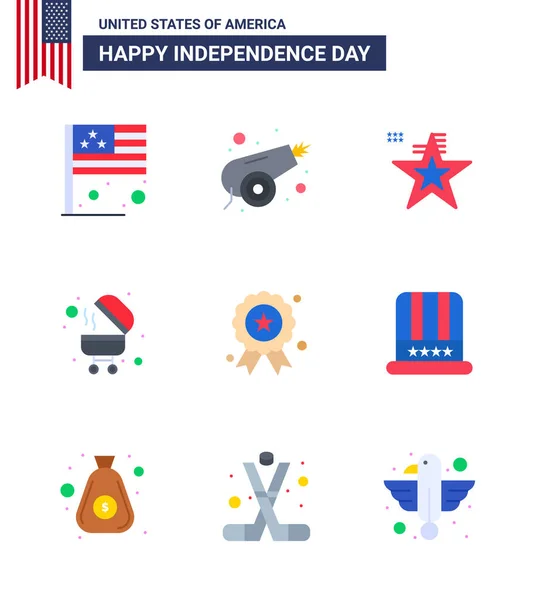 Happy Independence Day Juli Set Von Wohnungen Amerikanische Piktographie Des — Stockvektor