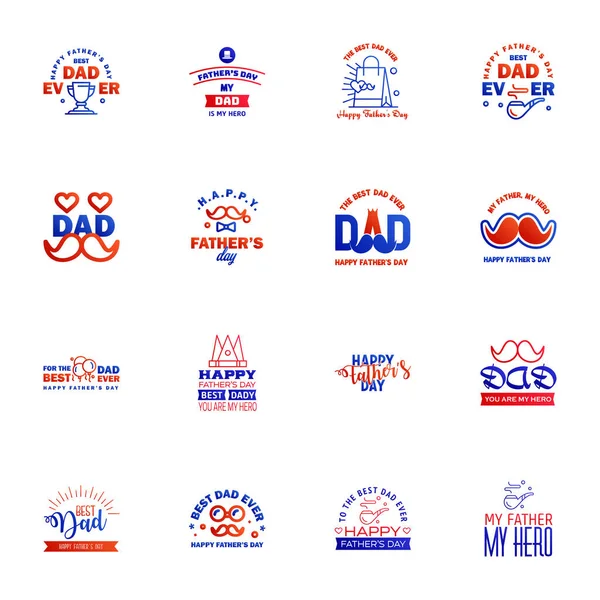 Bleu Rouge Happy Fathers Day Design Collection Ensemble Douze Couleurs — Image vectorielle