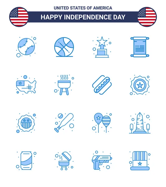 16個の創造的なアメリカ独立記念日関連のブルースのパック Usa テキスト編集可能なアメリカの日ベクトルデザイン要素 — ストックベクタ