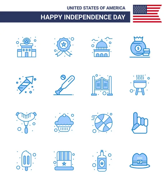 16Er Pack Usa Independence Day Celebration Blues Signs Und Juli — Stockvektor