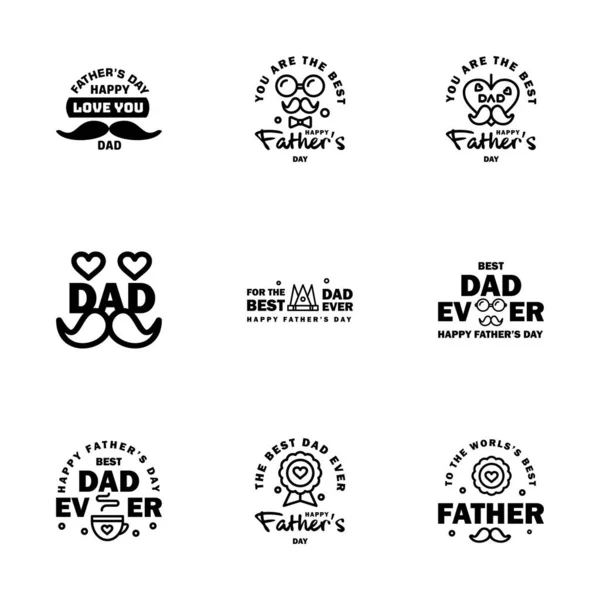 Happy Fathers Day Ensemble Éléments Vectoriels Noirs Rubans Étiquettes Éléments — Image vectorielle