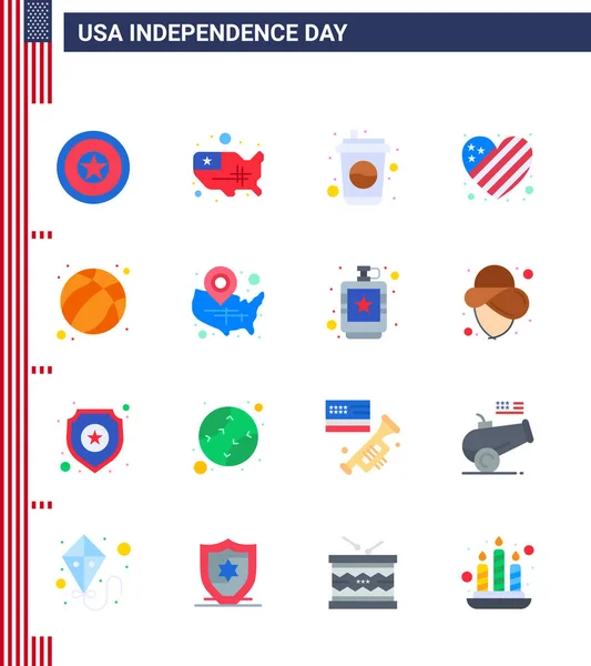 Set Usa Day Icons Amerikai Szimbólumok Függetlenség Napja Jelek Labda — Stock Vector