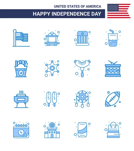 Paquet Bleu Symboles Jour Indépendance Des Etats Unis Nourriture Frise — Image vectorielle