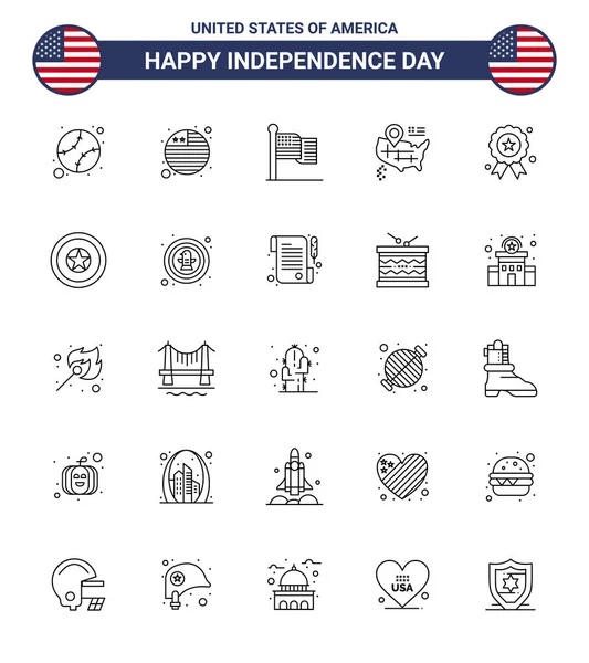 Happy Independence Day Lines Icône Pack Pour Médaille Web Impression — Image vectorielle