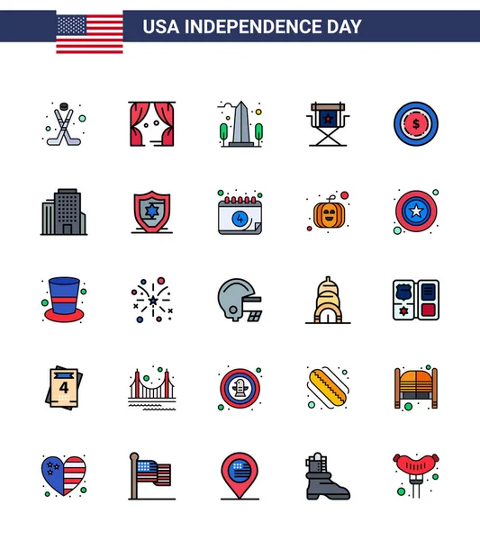 Happy Independence Day Usa Pack Creative Flat Filled Lines Television — 스톡 벡터