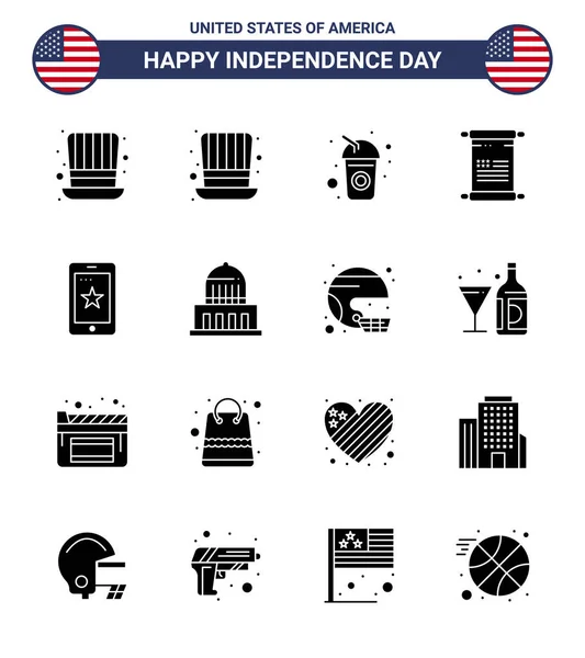 Usa Solid Glyph Signs Independence Day Celebration Symbols City Ireland — 스톡 벡터