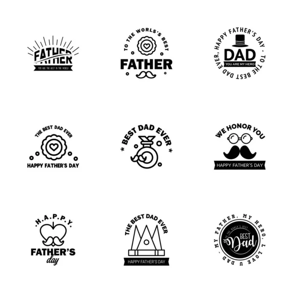黑色快乐父亲节设计系列 一套12款浅色背景可编辑向量设计元素的棕色老式父亲节设计 — 图库矢量图片