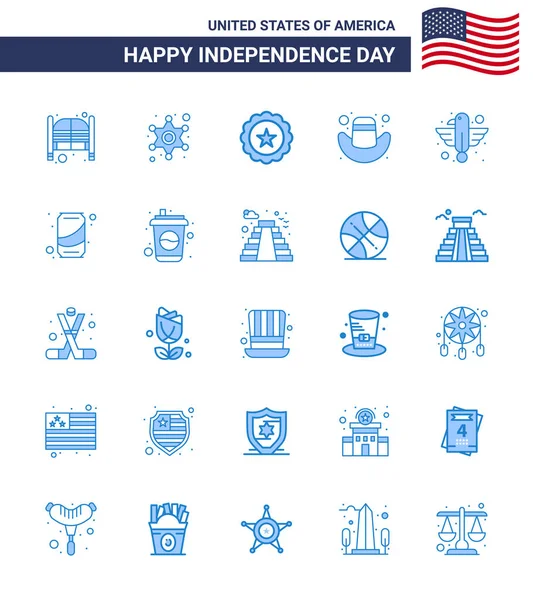 Happy Independence Day Paquet Signes Symboles Bleus Pour Animaux Chapeau — Image vectorielle