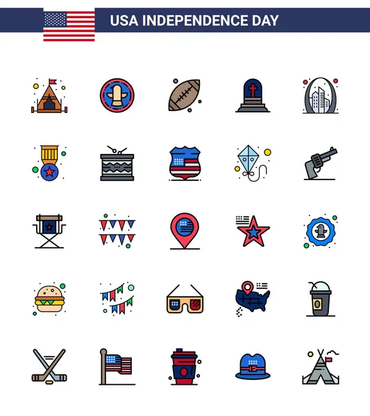 창조적 독립기념일 Pack Creative Usa Independence Day Flat Filled Lines — 스톡 벡터