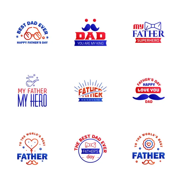 Happy Fathers Day Blue Red Lettering Happy Fathers Day Editable — Stock Vector