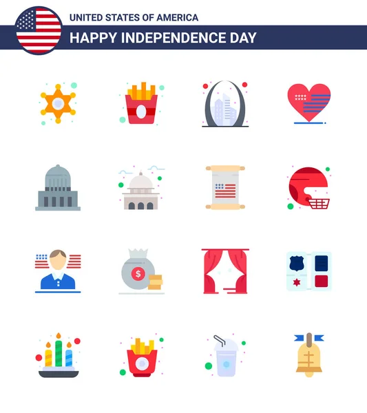 Usa Flat Pack Independence Day Signs Symbols City Flag Building — 스톡 벡터