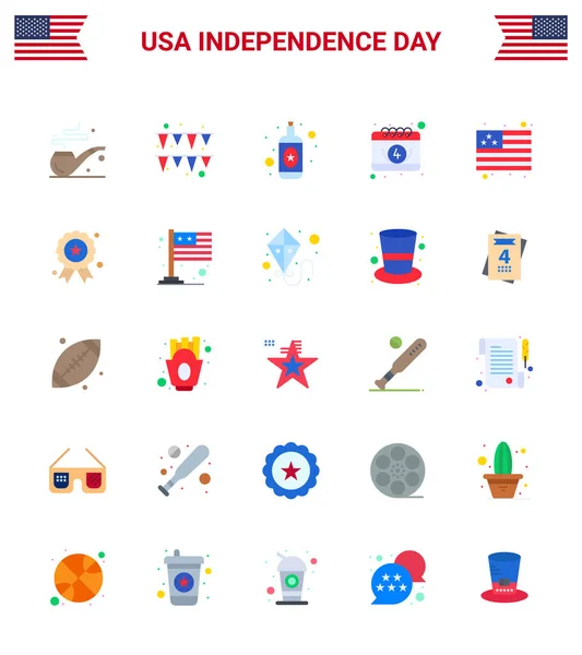 Płaskie Opakowanie Usa Dzień Niepodległości Symbole Niezależności Usa Wino Flaga — Wektor stockowy
