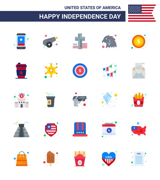 Happy Independence Day Usa Pack Creative Flats Dollar Usa Weapon — Stock Vector
