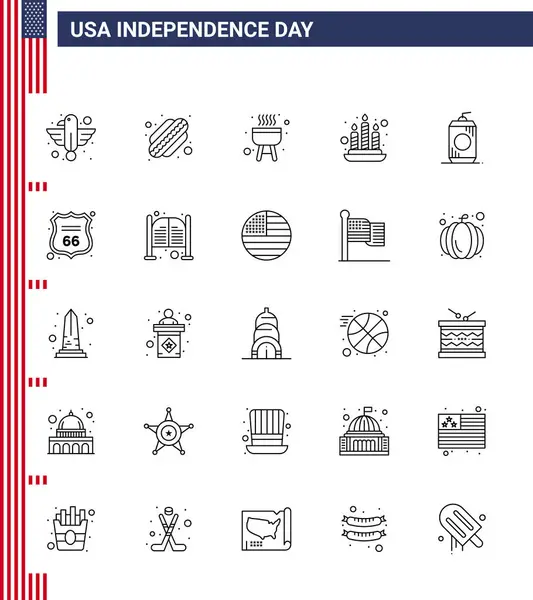 Happy Independence Day Juli Set Von Linien Amerikanische Piktographie Der — Stockvektor