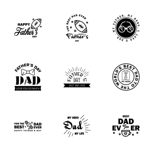 Happy Fathers Day Black Vector Element Set Bänder Und Beschriftungen — Stockvektor