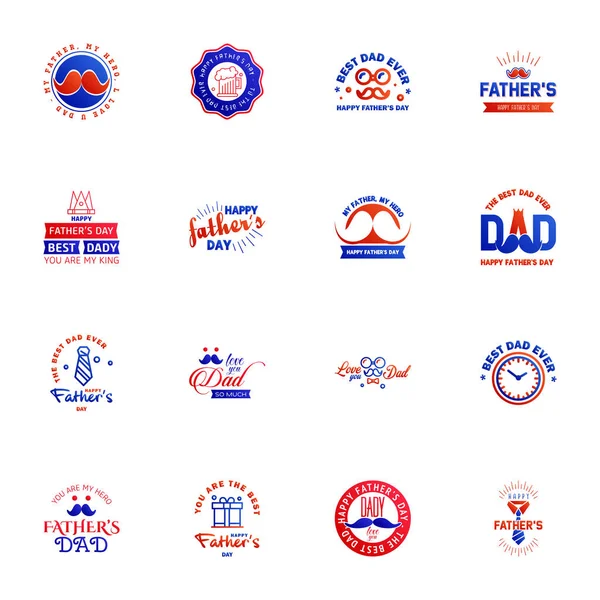 Lettrage Fête Des Pères Emblèmes Calligraphiques Bleus Rouges Ensemble Badges — Image vectorielle