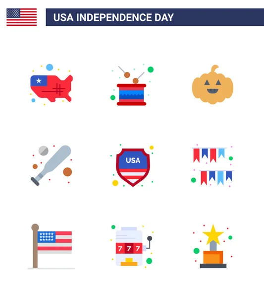 Pack Créatifs Usa Independence Day Connexes Appartements Signe Sécurité Indépendance — Image vectorielle