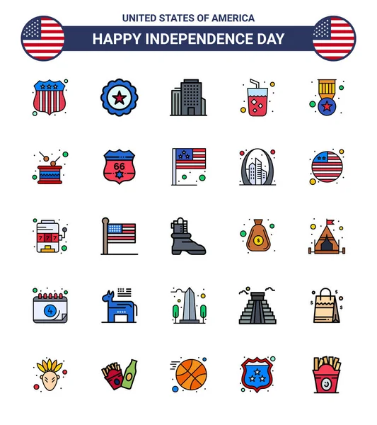 Happy Independence Day Usa Pack Creative Flat Filled Lines Military — 스톡 벡터