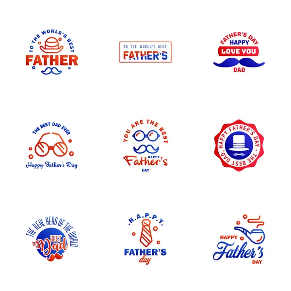 Boldog Apák Napja Kék Piros Tipográfia Készlet Vektoremblémák Levél Üdvözlőlapokhoz — Stock Vector
