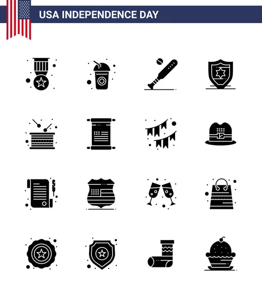 Set Usa Day Icons Amerikai Szimbólumok Függetlenség Napja Jelek Dob — Stock Vector