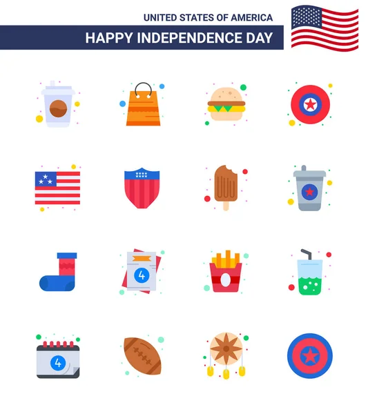 Pacchetto Creativi Usa Independence Day Relativi Appartamenti Americani Bandiera Hamburger — Vettoriale Stock