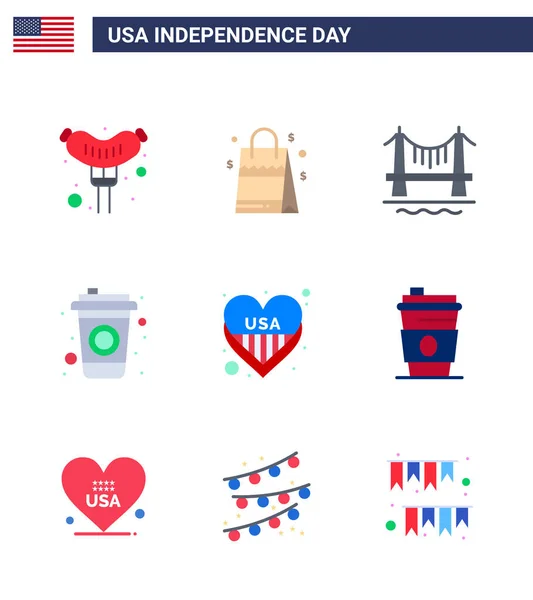 Flat Pack Usa Independence Day Symbole Der Usa Herz Gebäude — Stockvektor