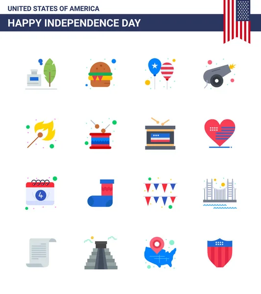Pack Plat Symboles Fête Indépendance Des États Unis Camping Guerre — Image vectorielle