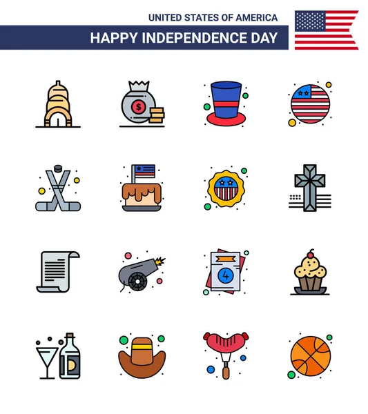 Usa Happy Independence Daypictogram Set Simple Flat Filled Lines American — 스톡 벡터