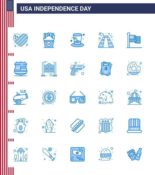 Set Med Usa Day Ikoner Amerikanska Symboler Självständighetsdagen Tecken Flagga — Stock vektor