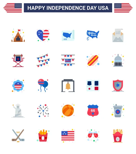 Happy Independence Day Flats Icon Pack Web Print Director Mail — Διανυσματικό Αρχείο