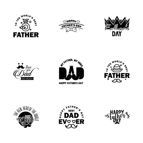 Black Happy Fathers Day Design Collection Набор Двенадцати Коричневых Цветов — стоковый вектор