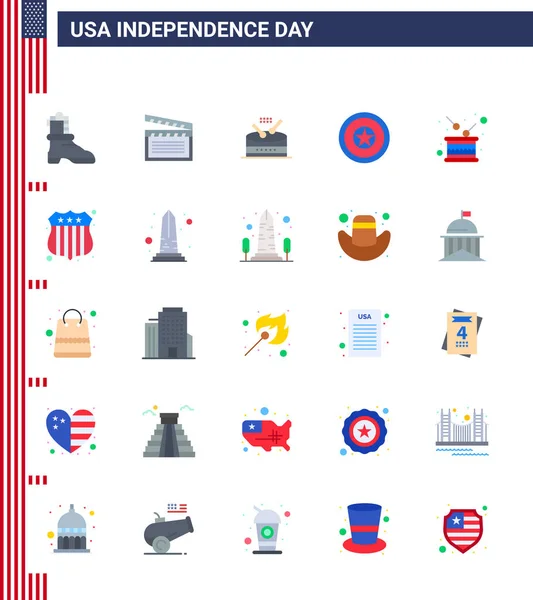 Paquet Créatifs Usa Independence Day Connexes Appartements Vacances Jour Instrument — Image vectorielle