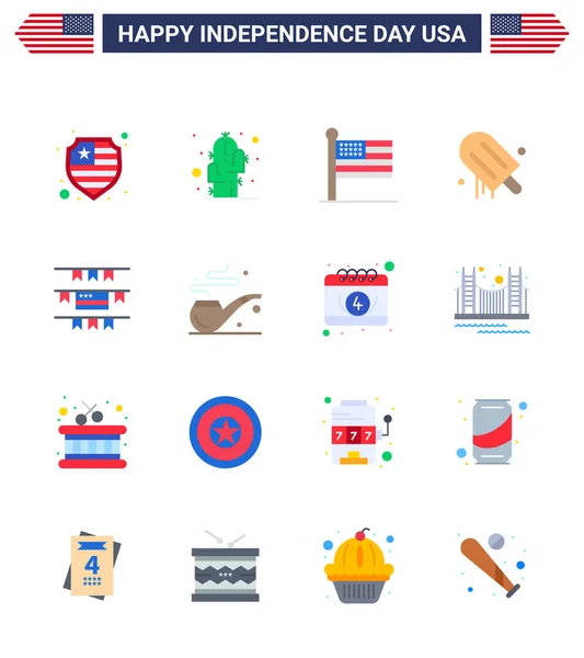 Happy Independence Day Usa Pack Creative Flats American Buntings States — Διανυσματικό Αρχείο