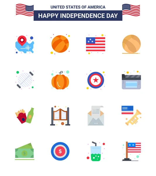 2016 Editable Vector Line Pack Usa Day Simple Flats Barbecue — 스톡 벡터