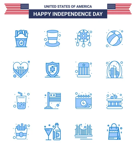 Července Usa Happy Independence Day Icon Symbols Group Modern Blues — Stockový vektor