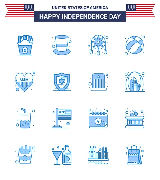 Juli Usa Happy Independence Day Icon Symbols Group Modern Blues — Stockvektor