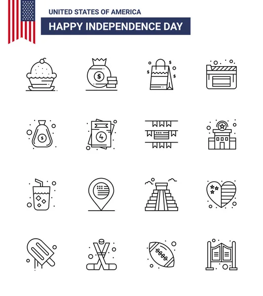 Line Pack Usa Independence Day Symbols Money Film American Movies — Stock Vector