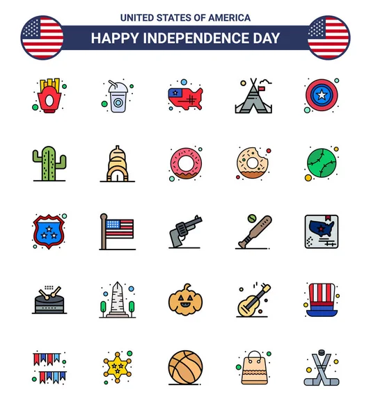 Stock Vector Icon Pack American Day Flat Filled Line Signs — 스톡 벡터